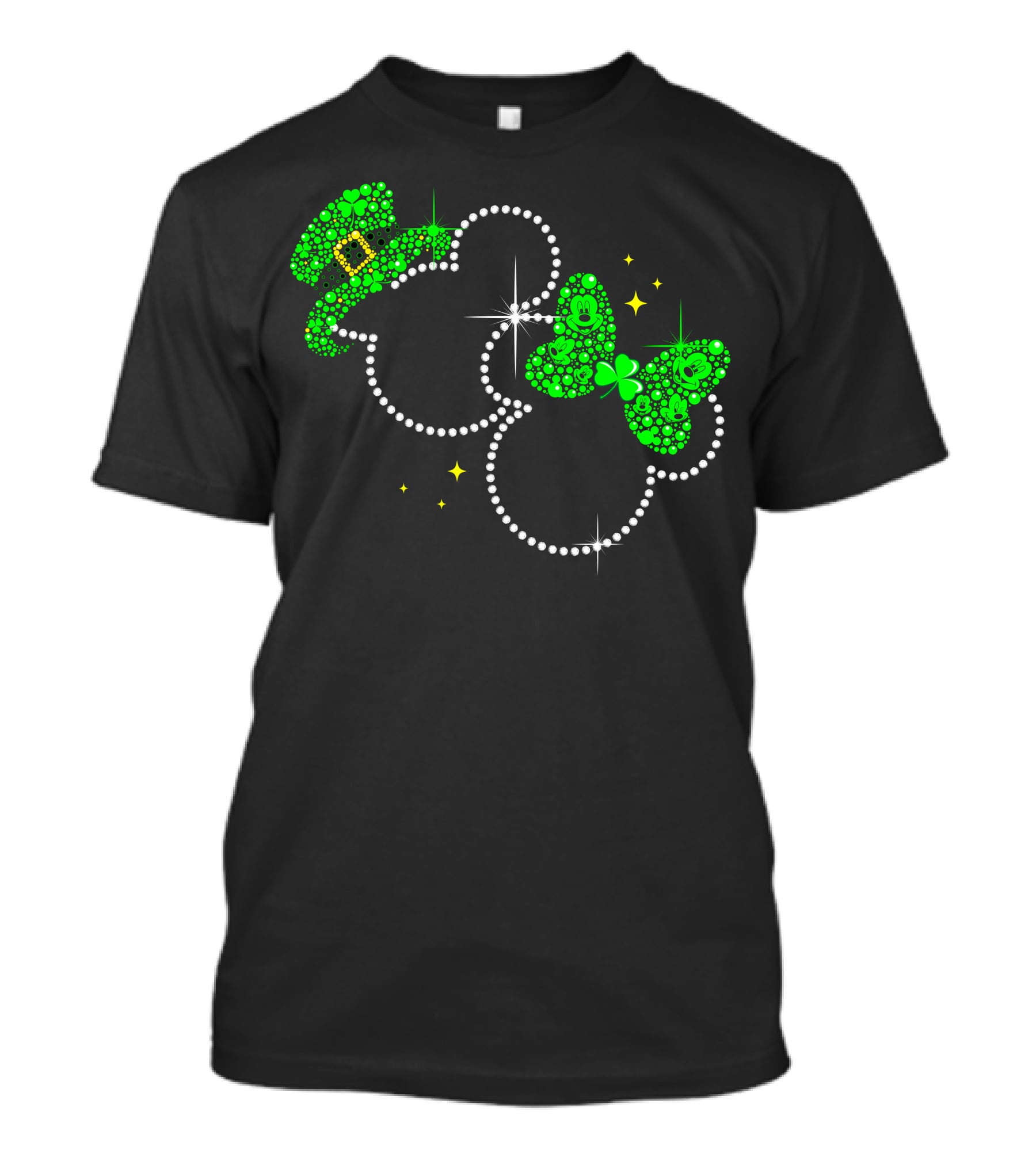 Mickey Minnie St. Patrick's Day Sparkling Green Hat And Bow T-Shirt