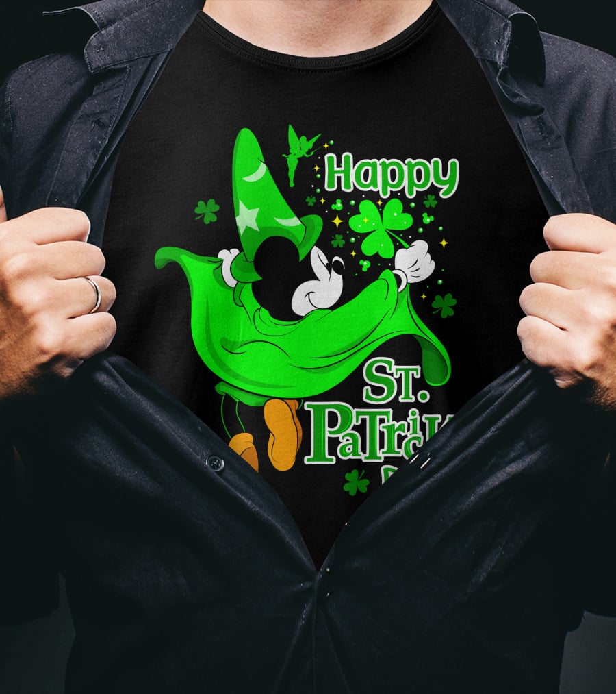 Happy St. Patrick's Day Mickey Fantasia Sparkling Clover And Shamrocks T-Shirt