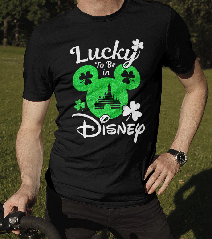 Lucky To Be In Disney Green Glitter Castle Shamrocks T-Shirt