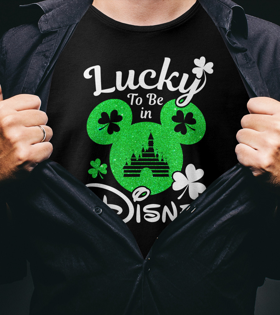 Lucky To Be In Disney Green Glitter Castle Shamrocks T-Shirt