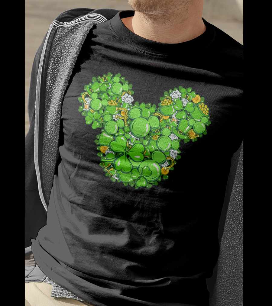 St. Patrick's Day Mickey Head With Shamrocks And Irish Icons T-Shirt