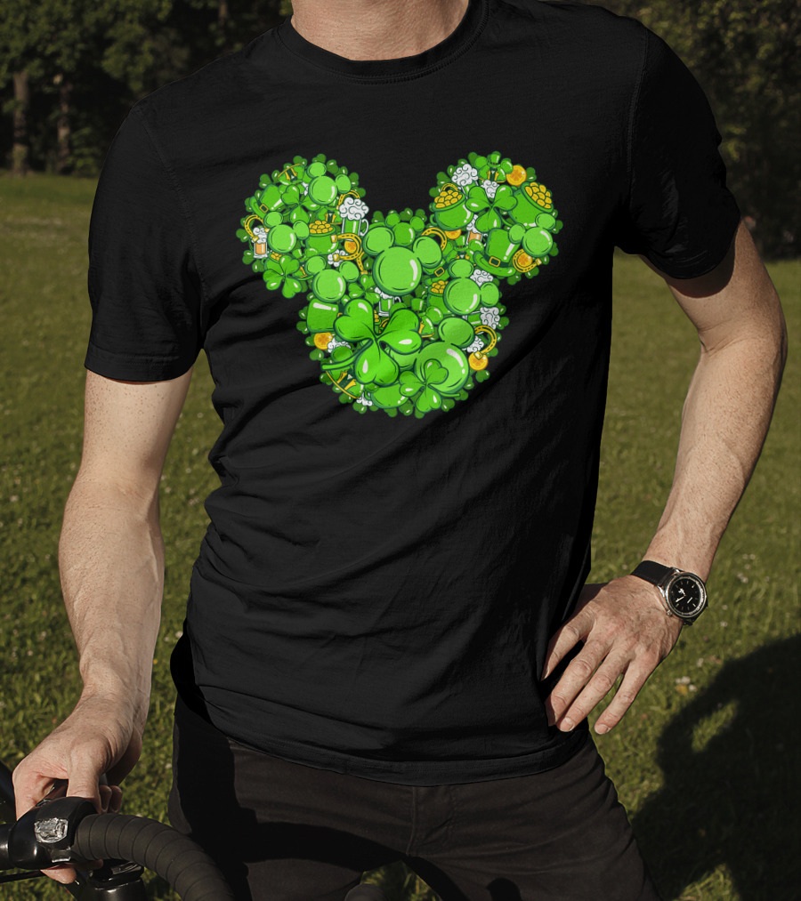 St. Patrick's Day Mickey Head With Shamrocks And Irish Icons T-Shirt