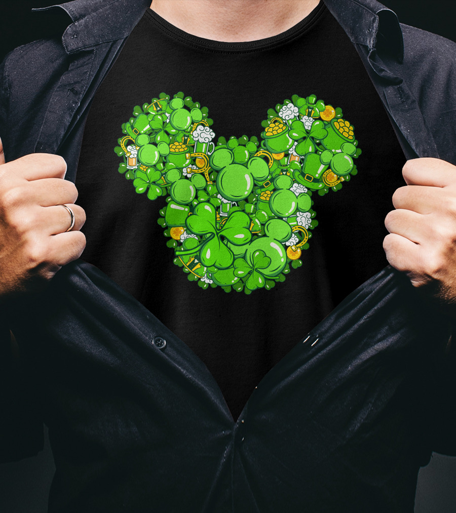 St. Patrick's Day Mickey Head With Shamrocks And Irish Icons T-Shirt