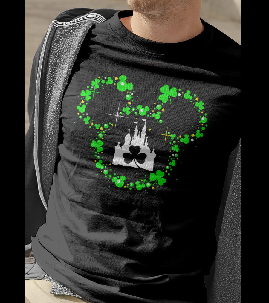 Mickey Patrick's Day St. Patrick's Castle Clover Magic Head T-Shirt
