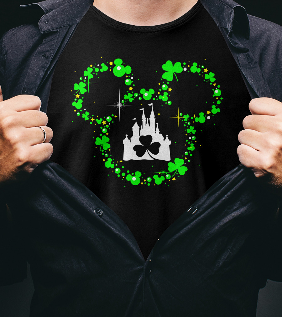 Mickey Patrick's Day St. Patrick's Castle Clover Magic Head T-Shirt