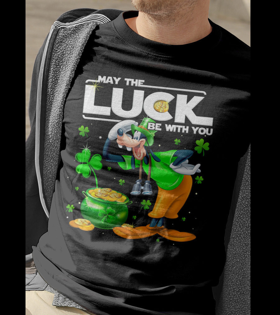 Goofy May The Luck Be With You Shamrock And Gold Coins T-Shirt