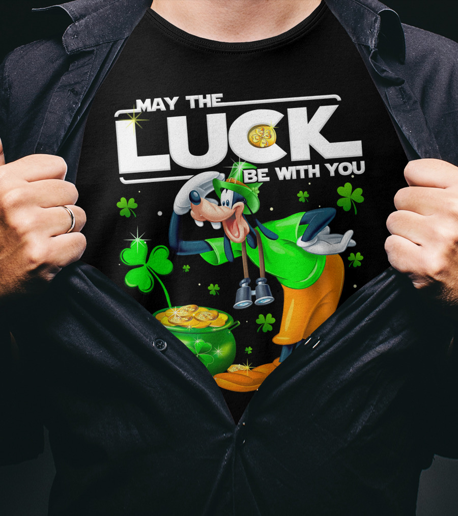 Goofy May The Luck Be With You Shamrock And Gold Coins T-Shirt