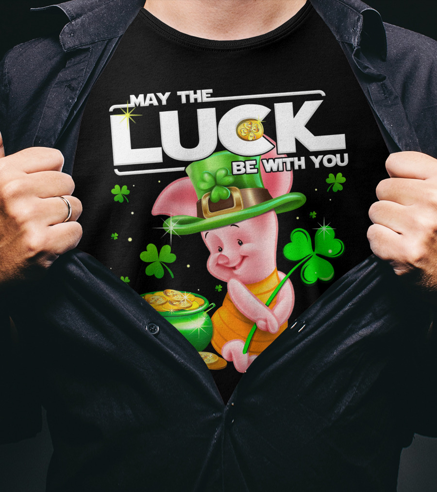May The Luck Be With You Piglet Clover And Gold Coins T-Shirt