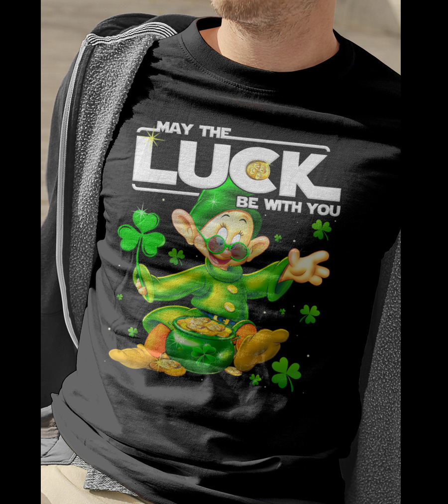 Dopey May The Luck Be With You Leprechaun Green Outfit Coins Shamrocks T-Shirt