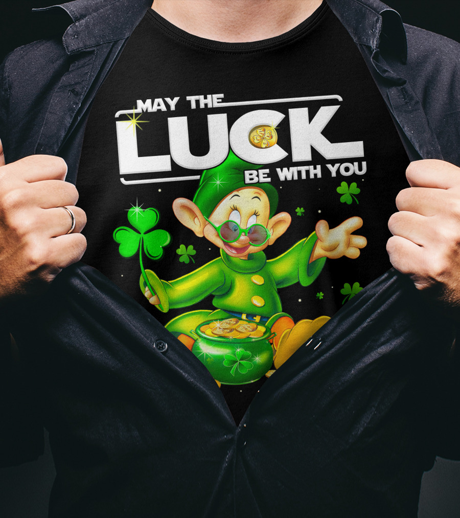 Dopey May The Luck Be With You Leprechaun Green Outfit Coins Shamrocks T-Shirt