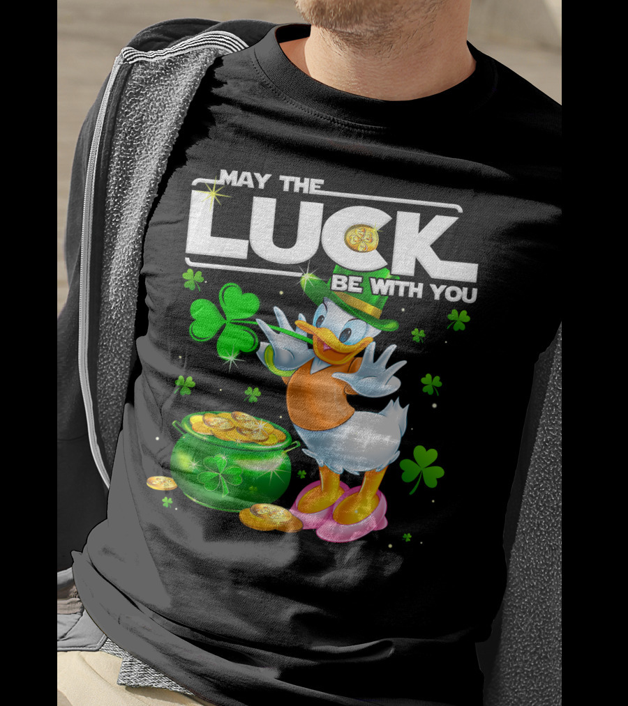 May The Luck Be With You Shamrock Coins Duck Pot Of Gold T-Shirt