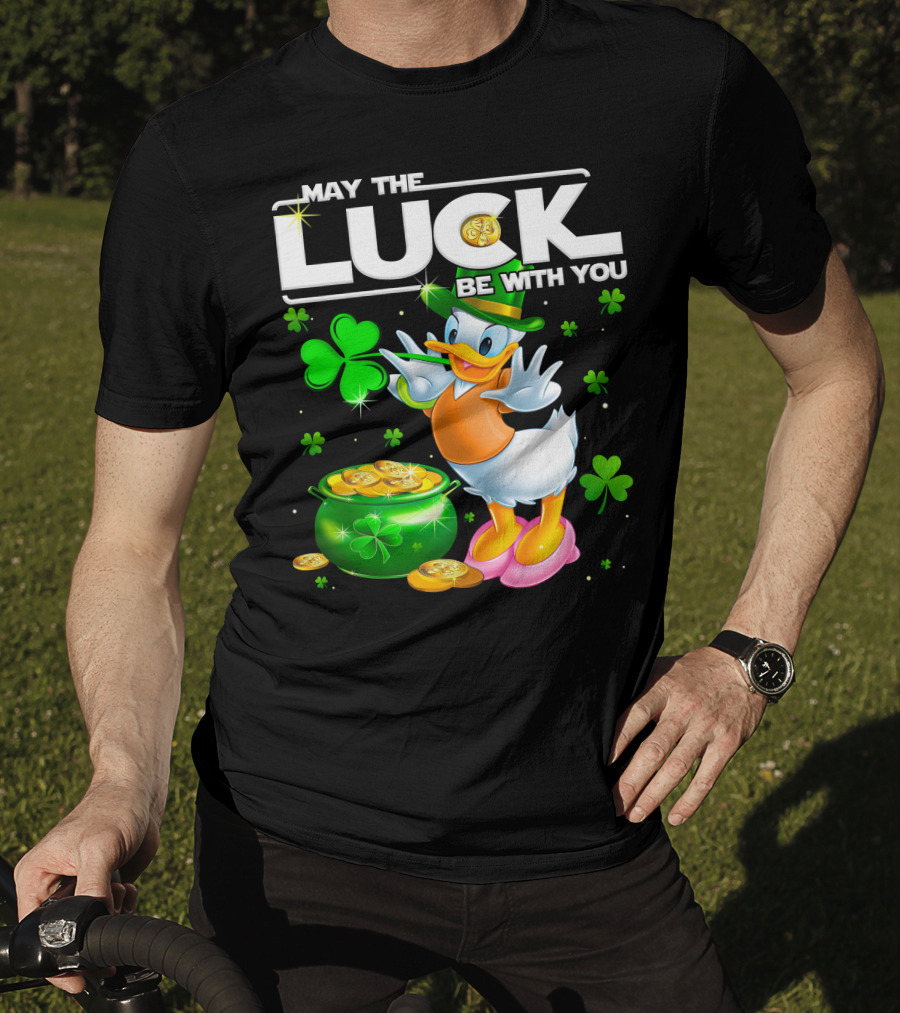 May The Luck Be With You Shamrock Coins Duck Pot Of Gold T-Shirt