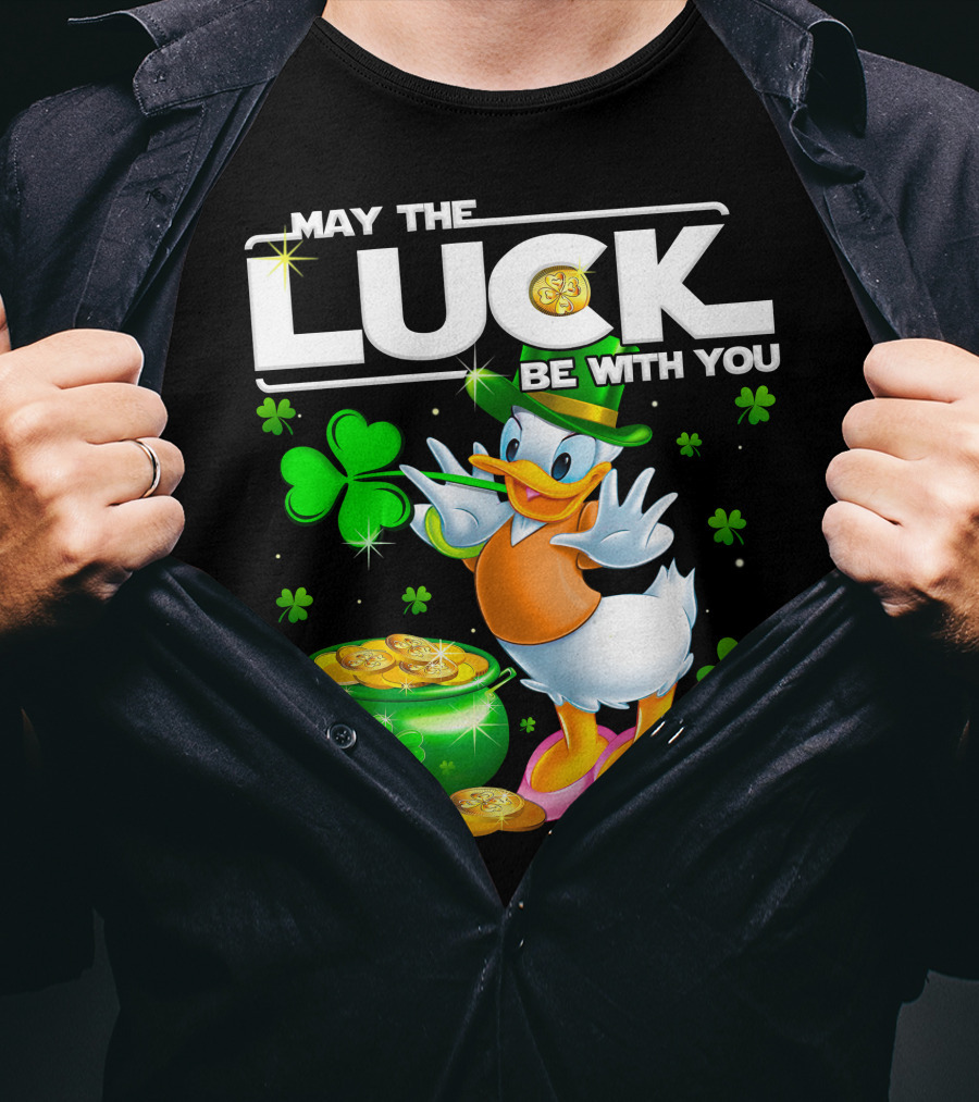 May The Luck Be With You Shamrock Coins Duck Pot Of Gold T-Shirt