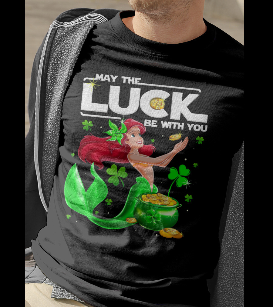Ariel May The Luck Be With You Mermaid Shamrock Coins T-Shirt