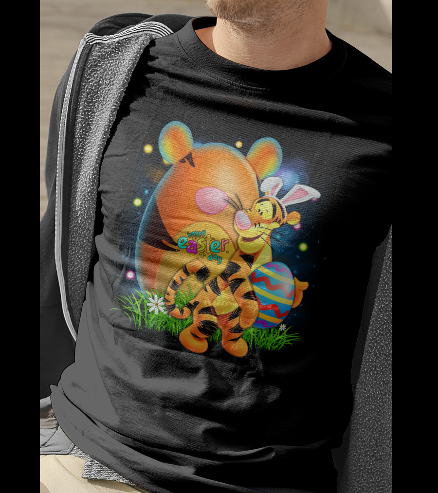 Happy Easter Day Tigger With Bunny Ears And Eggs T-Shirt