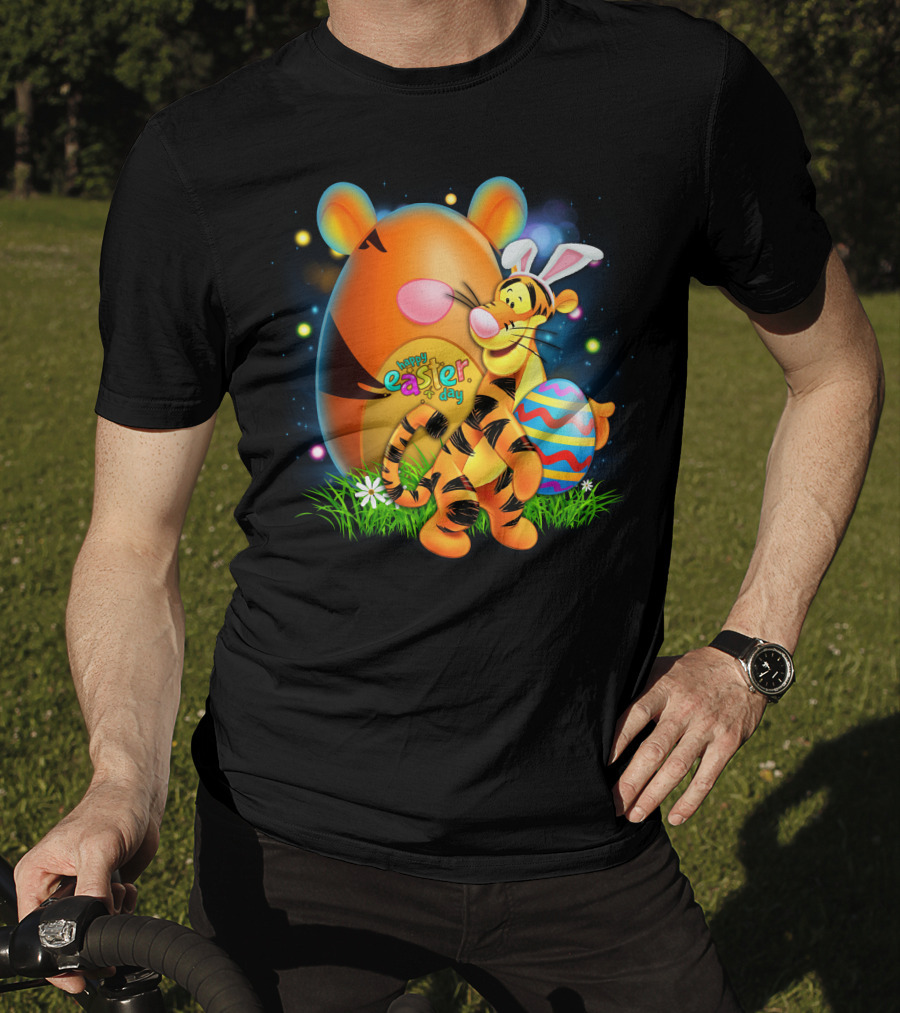 Happy Easter Day Tigger With Bunny Ears And Eggs T-Shirt