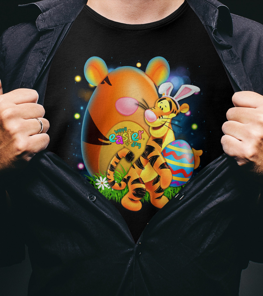 Happy Easter Day Tigger With Bunny Ears And Eggs T-Shirt