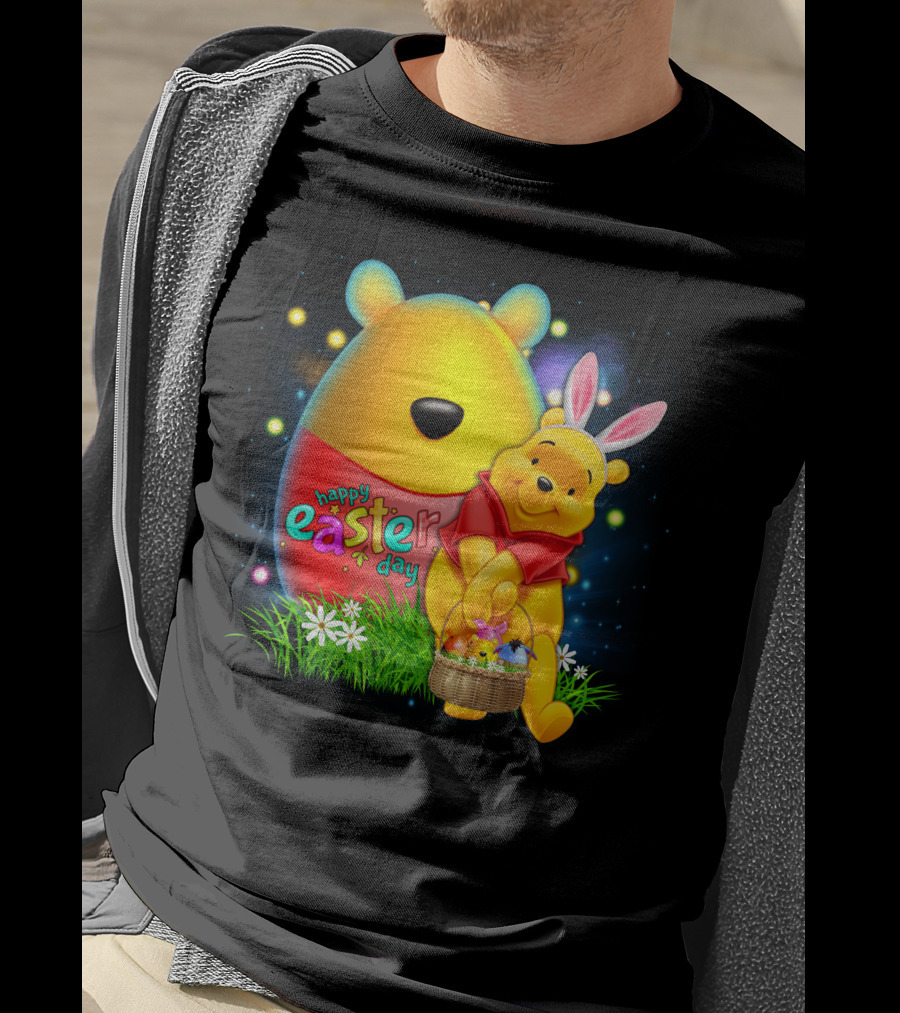 Happy Easter Day Pooh With Basket And Bunny Ears T-Shirt