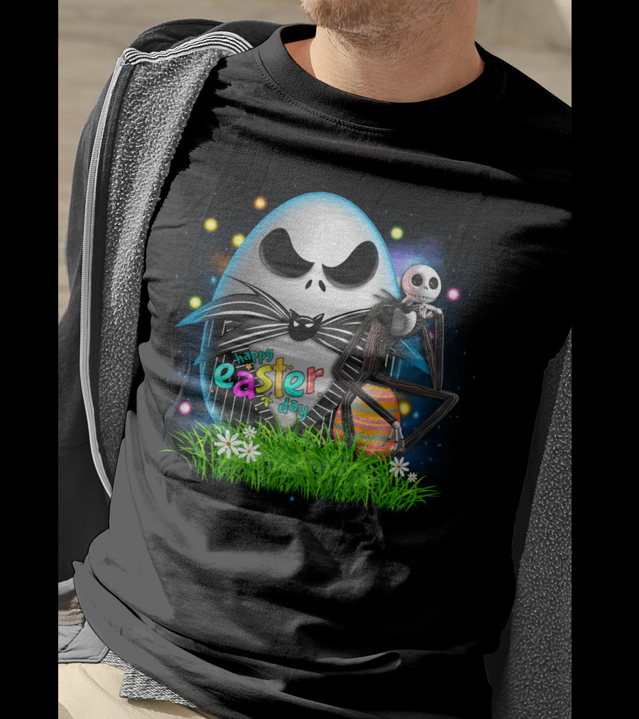 Happy Easter Day Jack Skellington Sitting By Egg T-Shirt