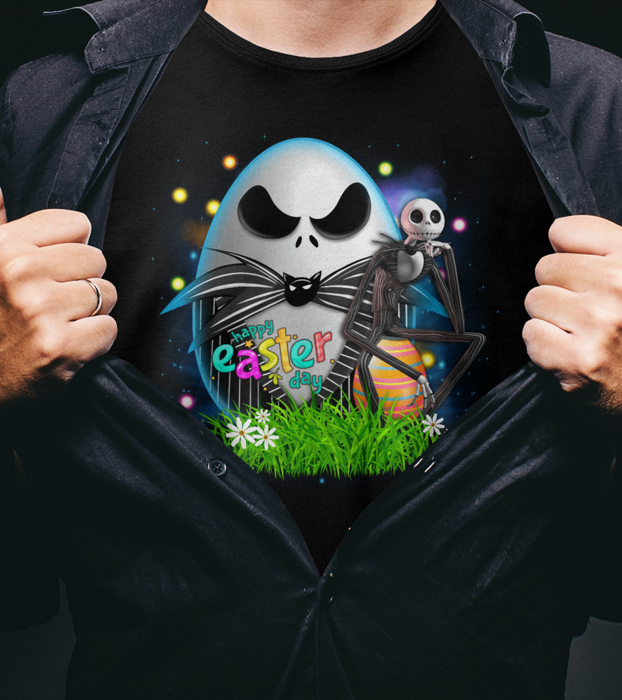 Happy Easter Day Jack Skellington Sitting By Egg T-Shirt