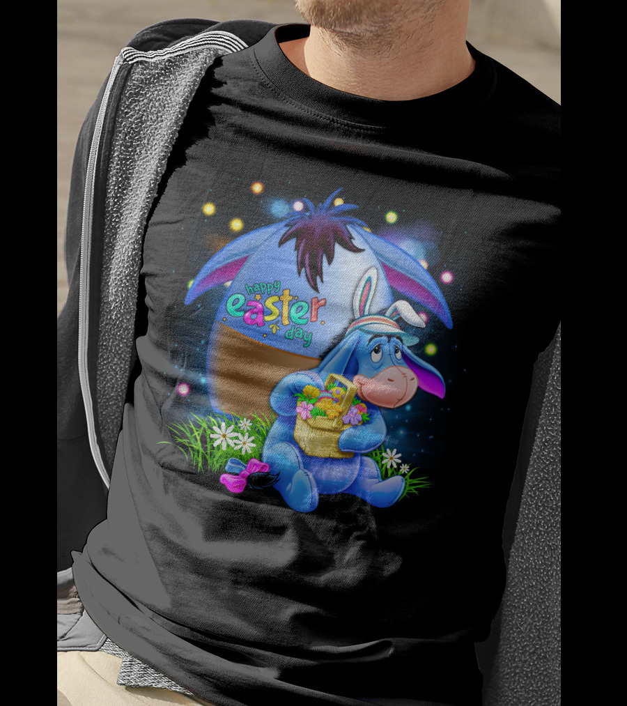 Happy Easter Day Eeyore With Basket And Colorful Egg T-Shirt