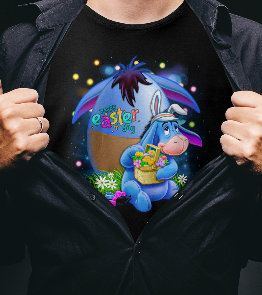 Happy Easter Day Eeyore With Basket And Colorful Egg T-Shirt