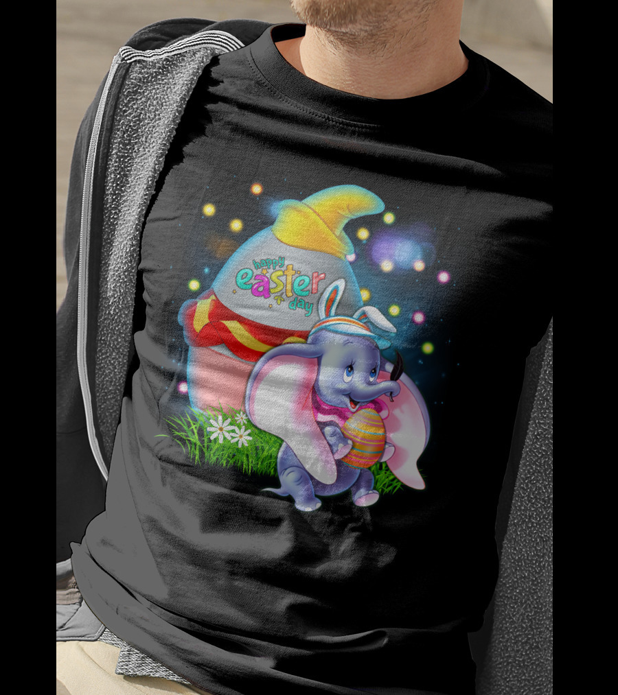 Happy Easter Day Dumbo With Colorful Egg And Hat T-Shirt