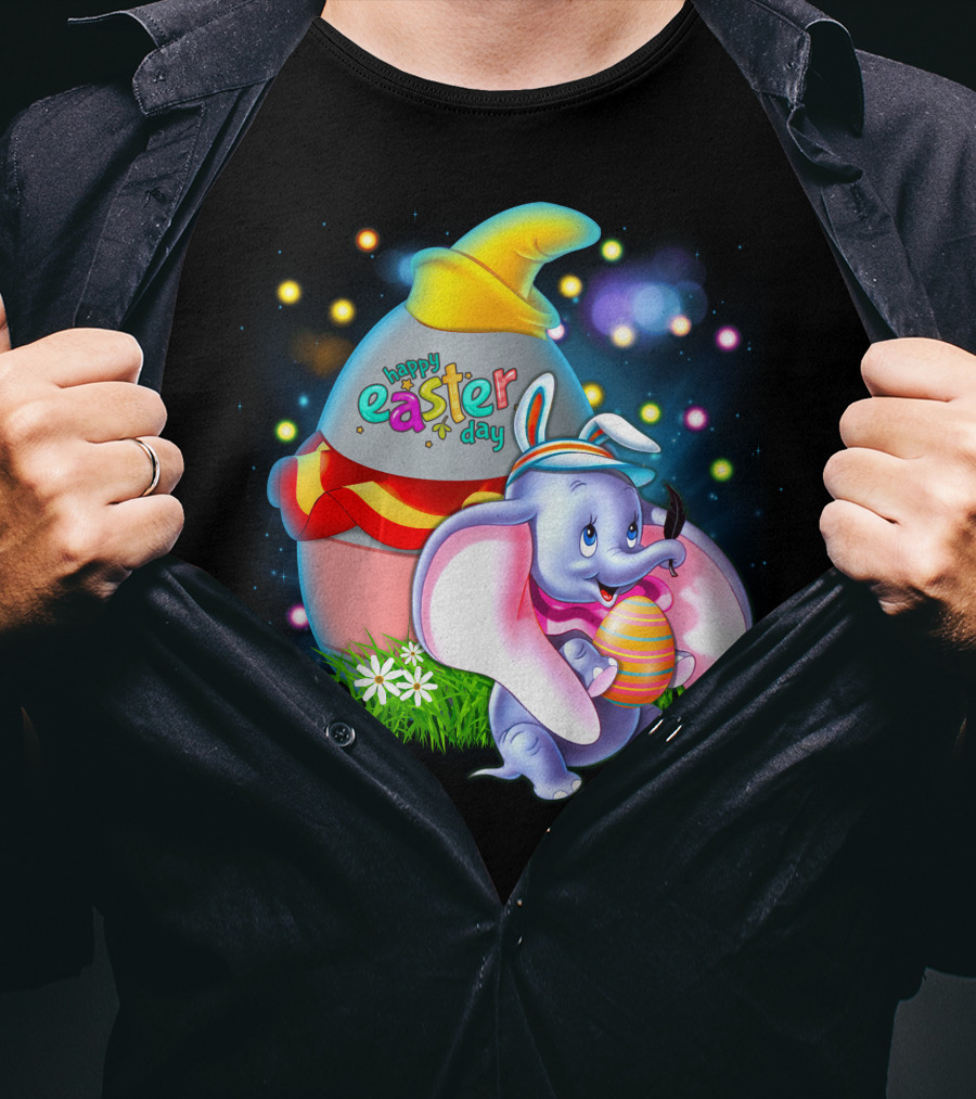 Happy Easter Day Dumbo With Colorful Egg And Hat T-Shirt