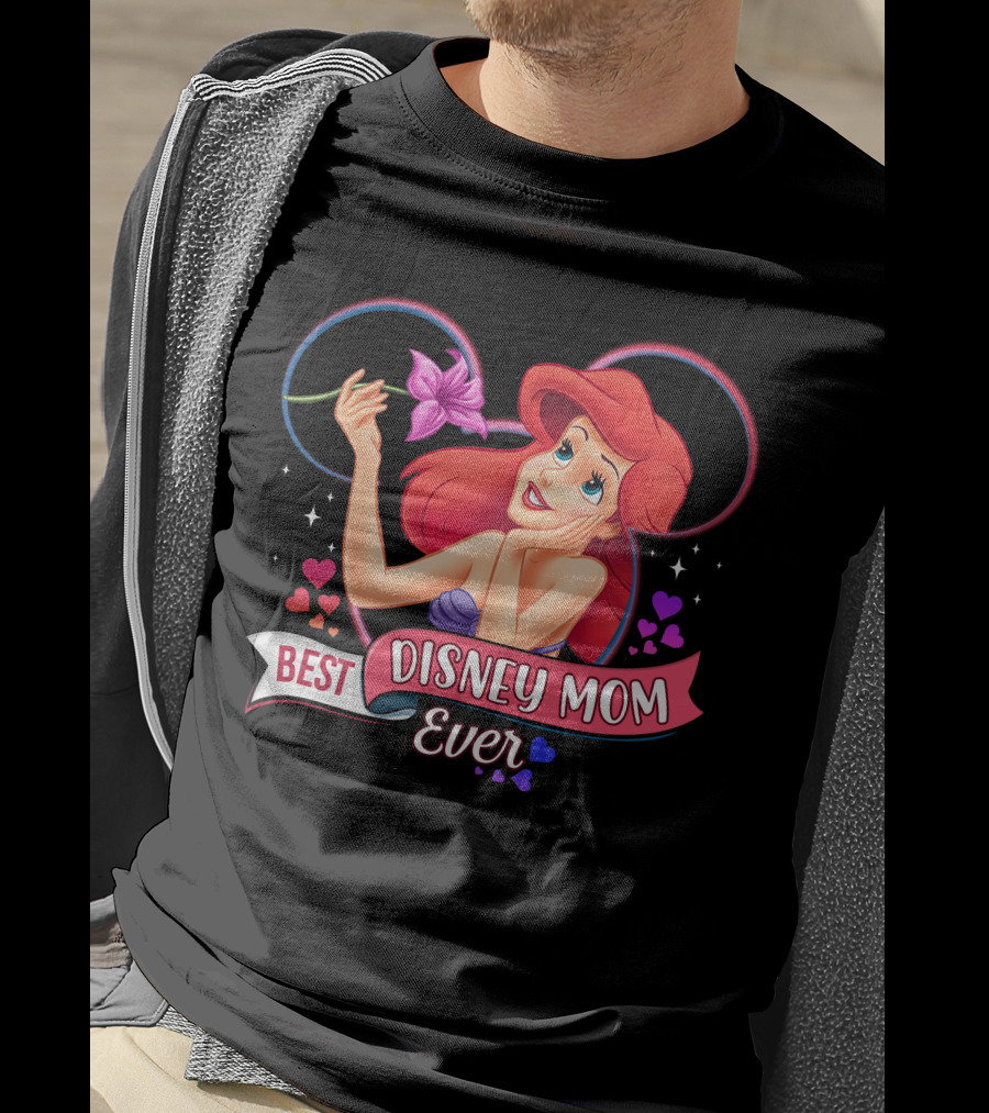 Best Disney Mom Ever Ariel Hearts And Flowers T-Shirt