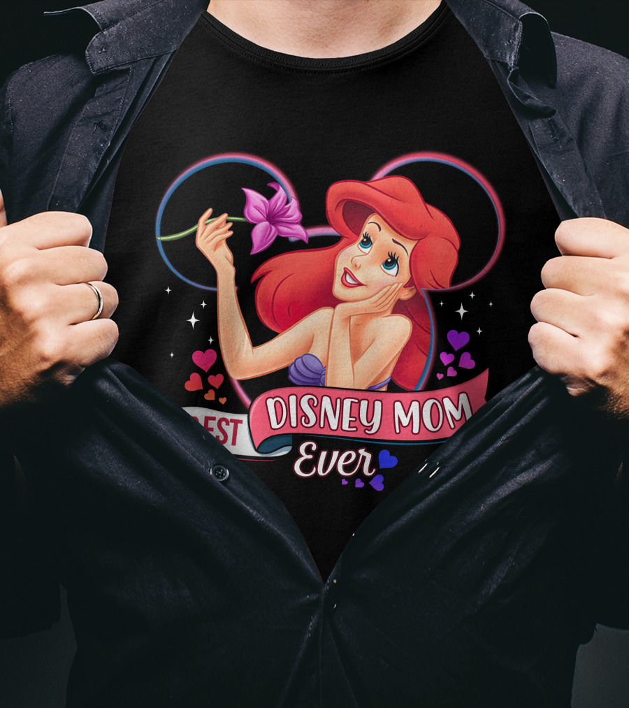 Best Disney Mom Ever Ariel Hearts And Flowers T-Shirt