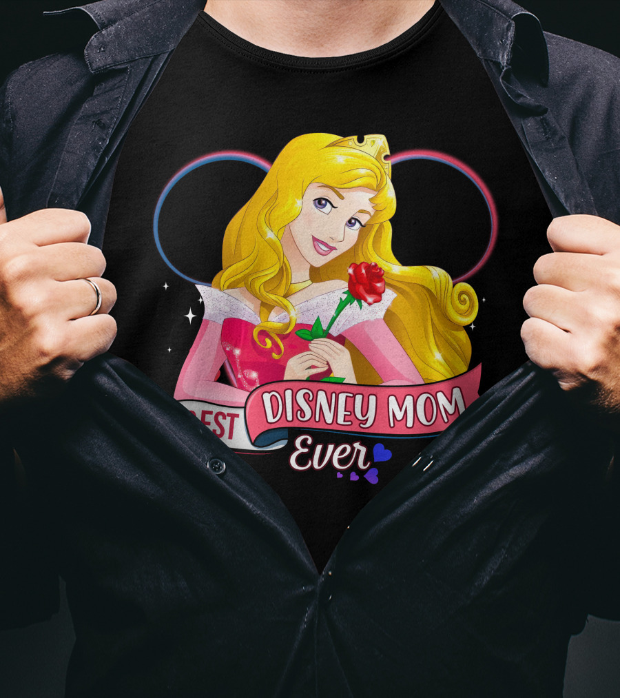 Best Disney Mom Ever Aurora Princess Holding Red Rose T-Shirt