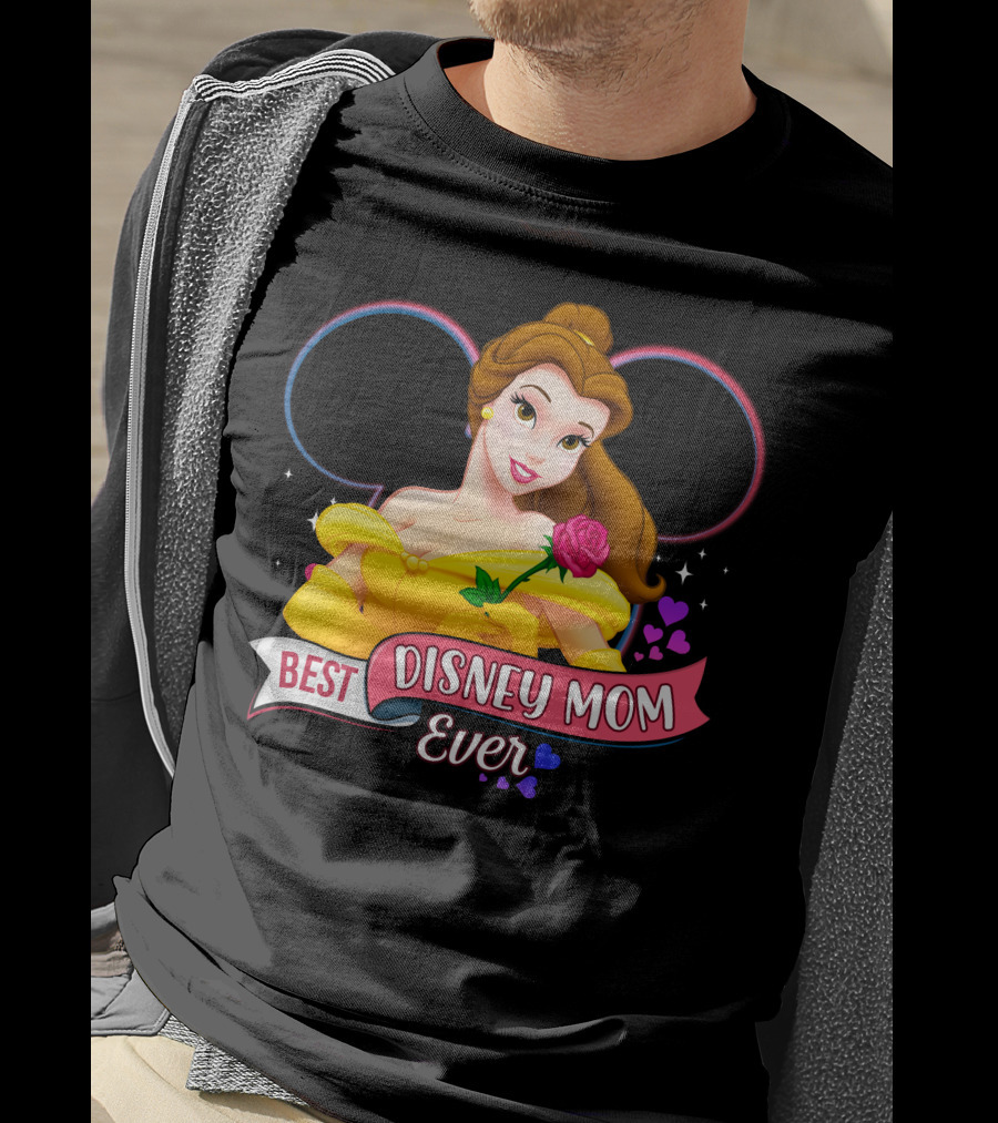 Best Disney Mom Ever Belle With Hearts And Rose T-Shirt