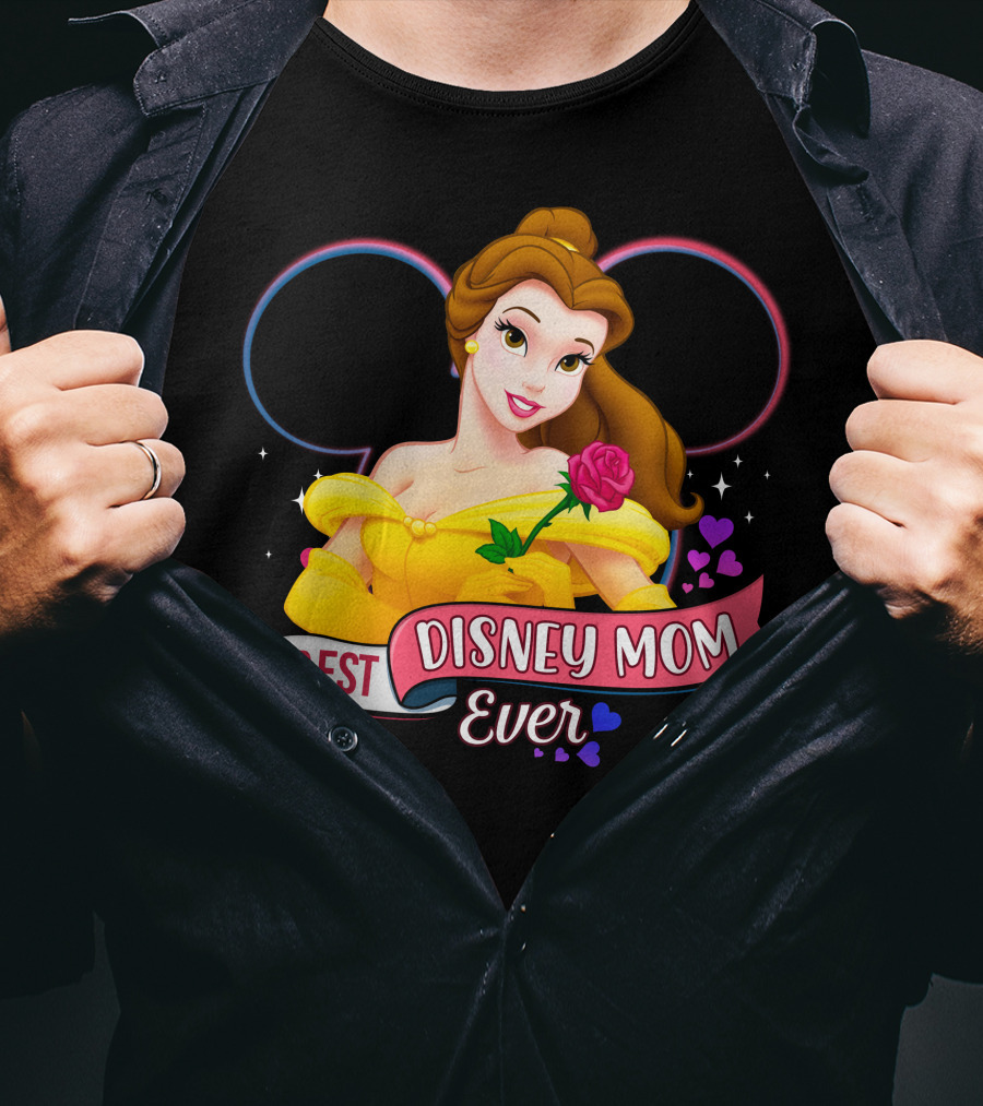 Best Disney Mom Ever Belle With Hearts And Rose T-Shirt