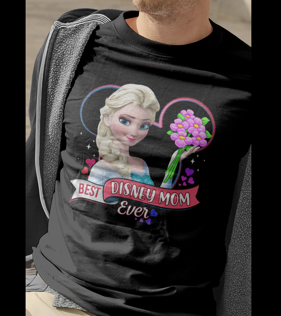 Best Disney Mom Ever Elsa Heart Flowers T-Shirt
