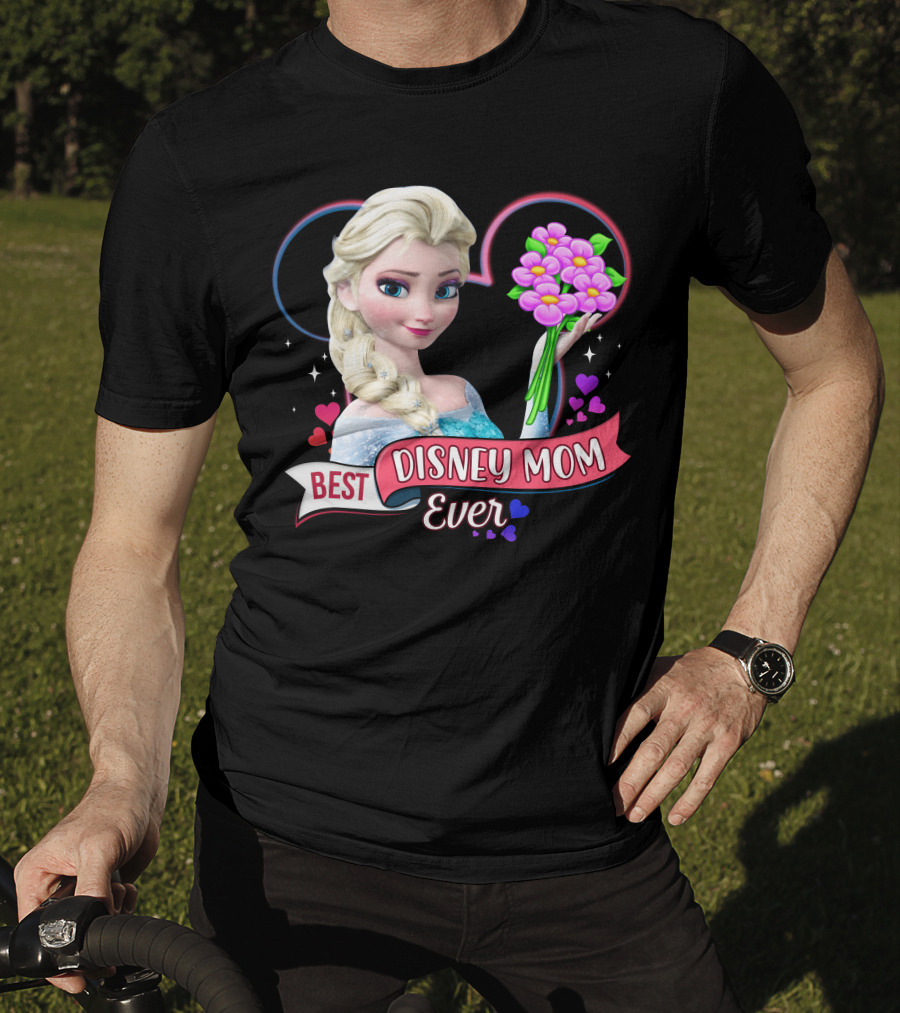 Best Disney Mom Ever Elsa Heart Flowers T-Shirt