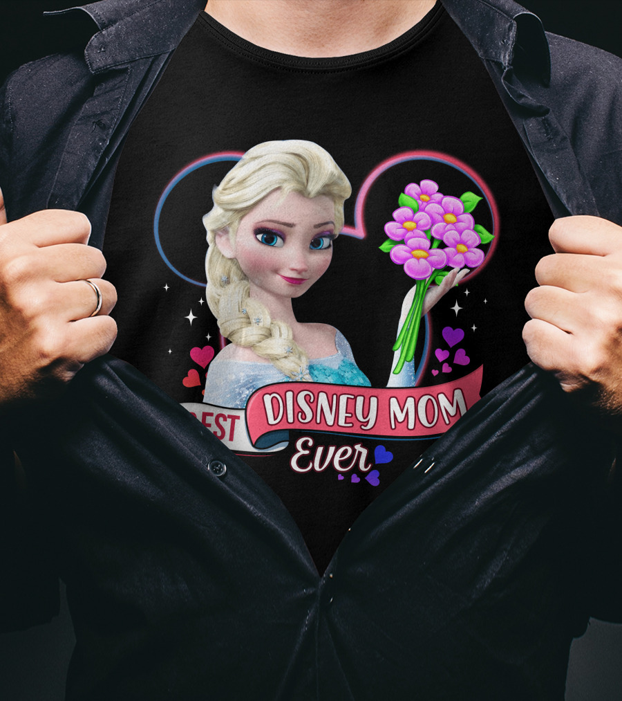 Best Disney Mom Ever Elsa Heart Flowers T-Shirt
