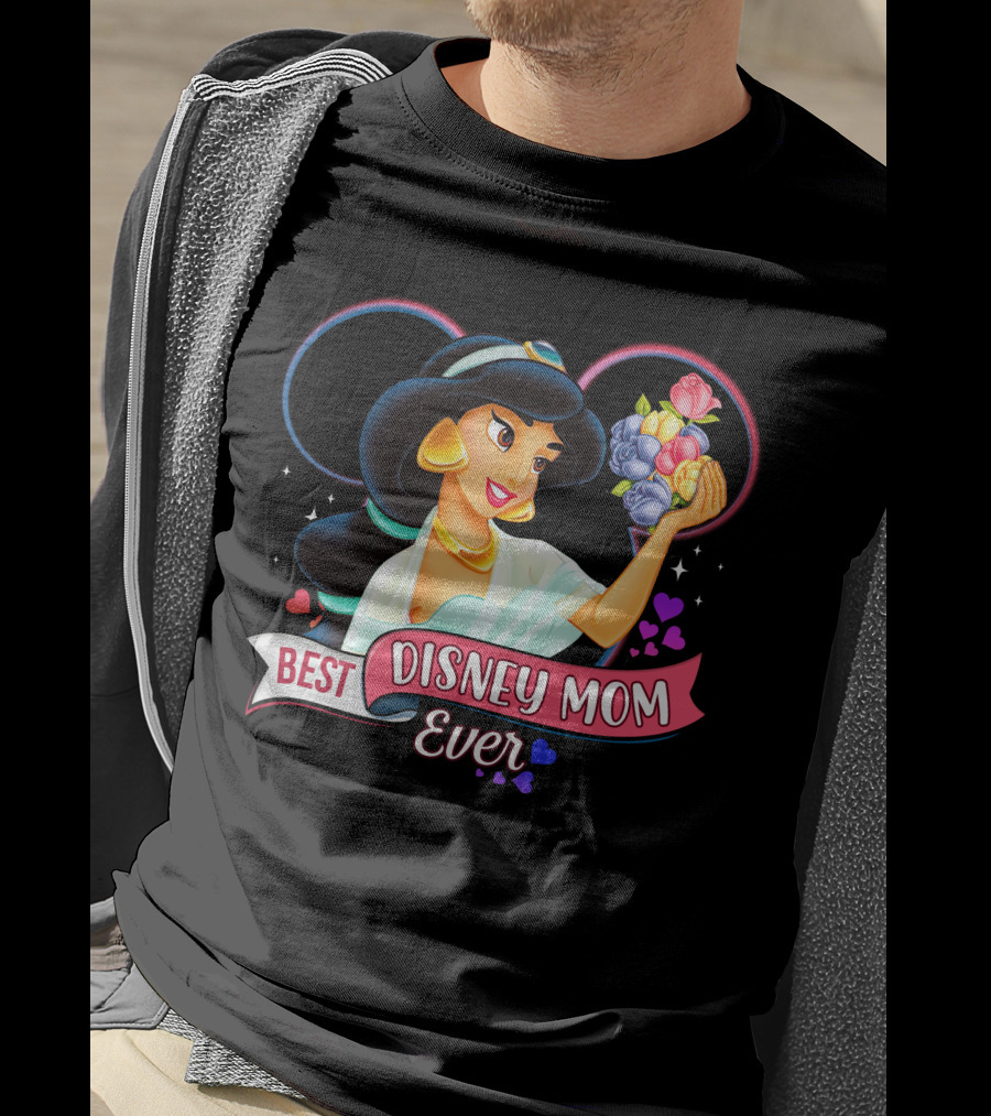 Best Disney Mom Ever Jasmine With Flowers And Hearts T-Shirt