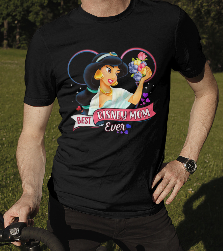 Best Disney Mom Ever Jasmine With Flowers And Hearts T-Shirt