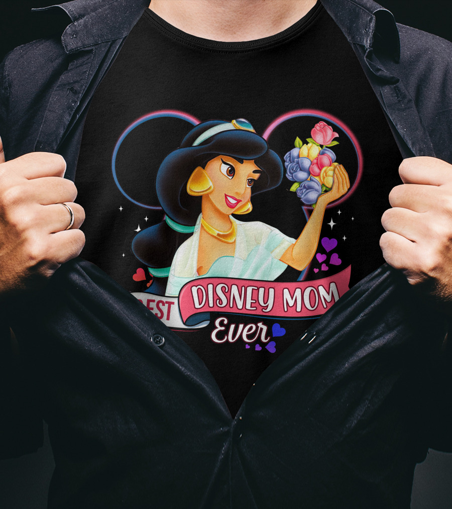 Best Disney Mom Ever Jasmine With Flowers And Hearts T-Shirt
