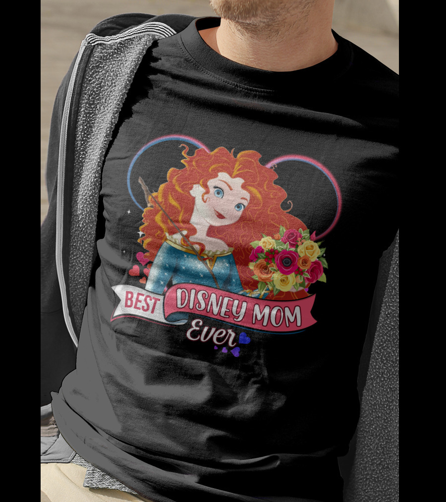 Best Disney Mom Ever Merida And Colorful Flower Bouquet With Hearts And Bow T-Shirt