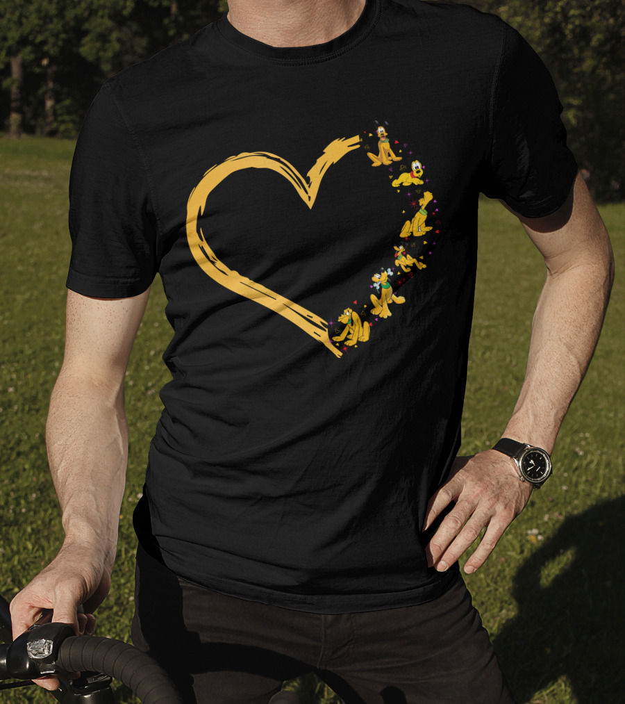 Pluto Heart Outline With Colorful Rover Illustrations T-Shirt