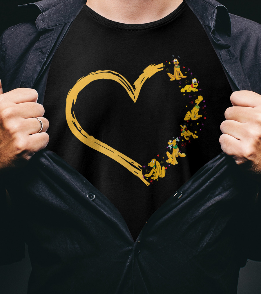 Pluto Heart Outline With Colorful Rover Illustrations T-Shirt