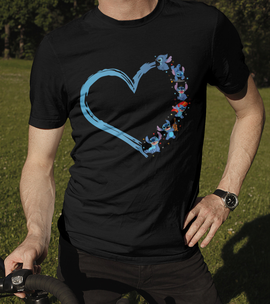 Lilo And Stitch Characters Heart Shape T-Shirt