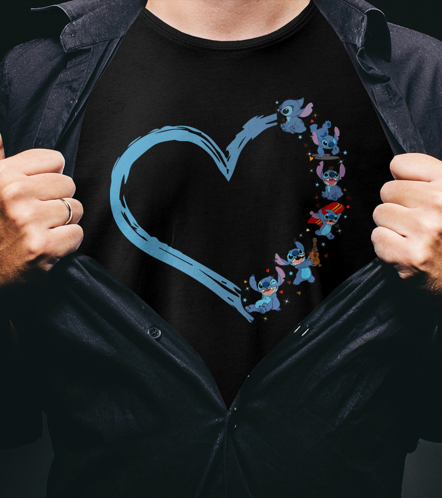 Lilo And Stitch Characters Heart Shape T-Shirt