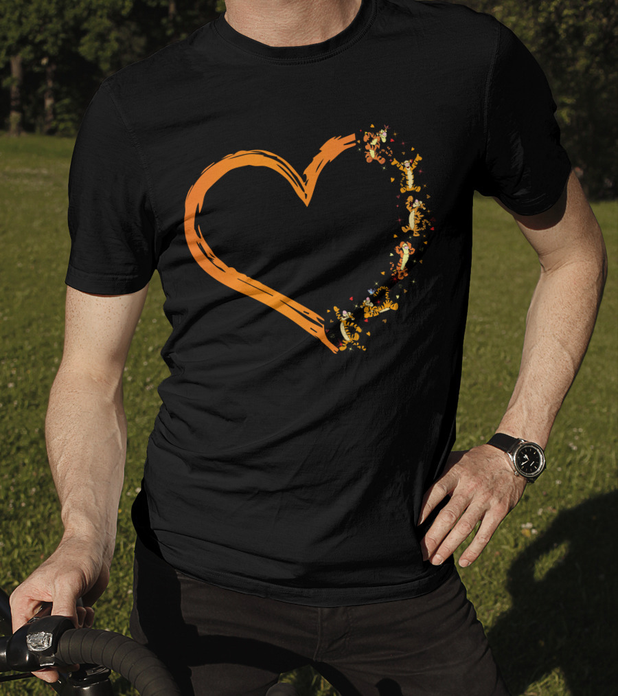 Tigger Heart Orange Brushstroke With Dancing Tiggers And Stars T-Shirt