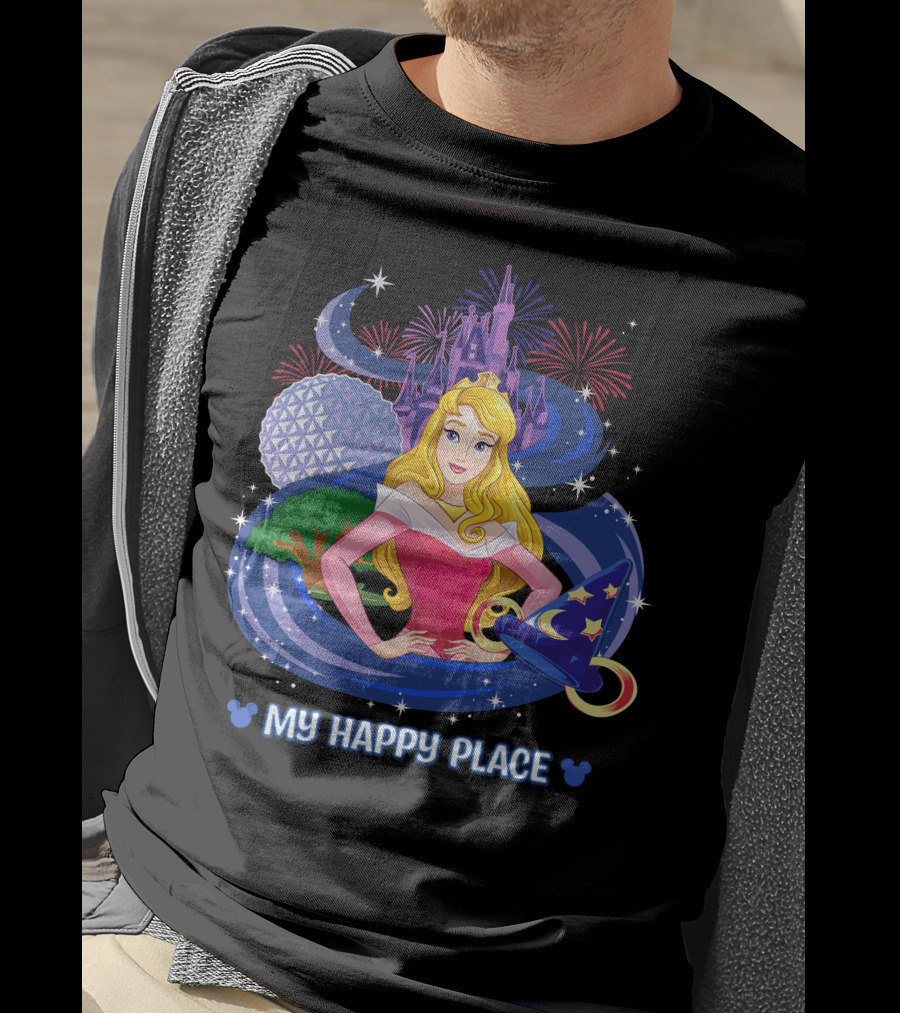 Aurora Disney My Happy Place Castle Fireworks Magic Hat T-Shirt