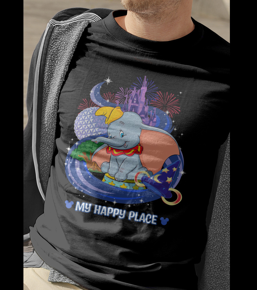 Dumbo My Happy Place Disney Parks Fireworks Space Mountain Mickey Ears T-Shirt