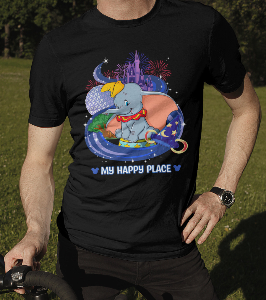 Dumbo My Happy Place Disney Parks Fireworks Space Mountain Mickey Ears T-Shirt