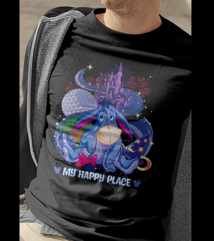 Eeyore My Happy Place Disney Castle Fireworks Epcot Mickey Ears T-Shirt