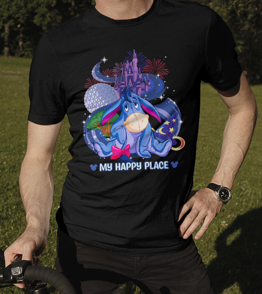 Eeyore My Happy Place Disney Castle Fireworks Epcot Mickey Ears T-Shirt